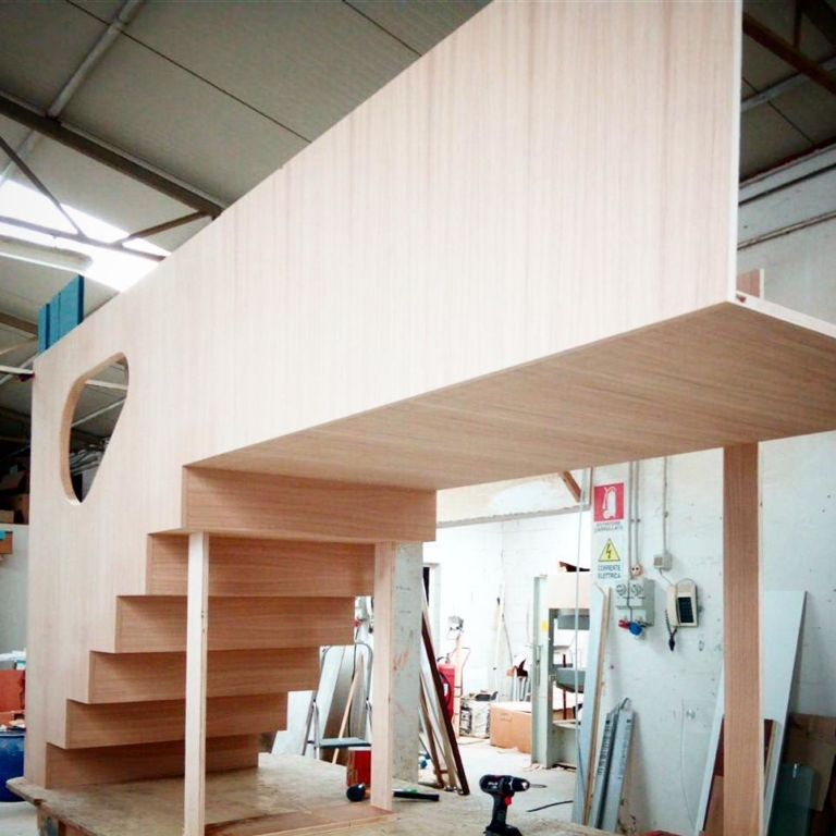 Wooden stairs under construction @ carpenters' workshop....